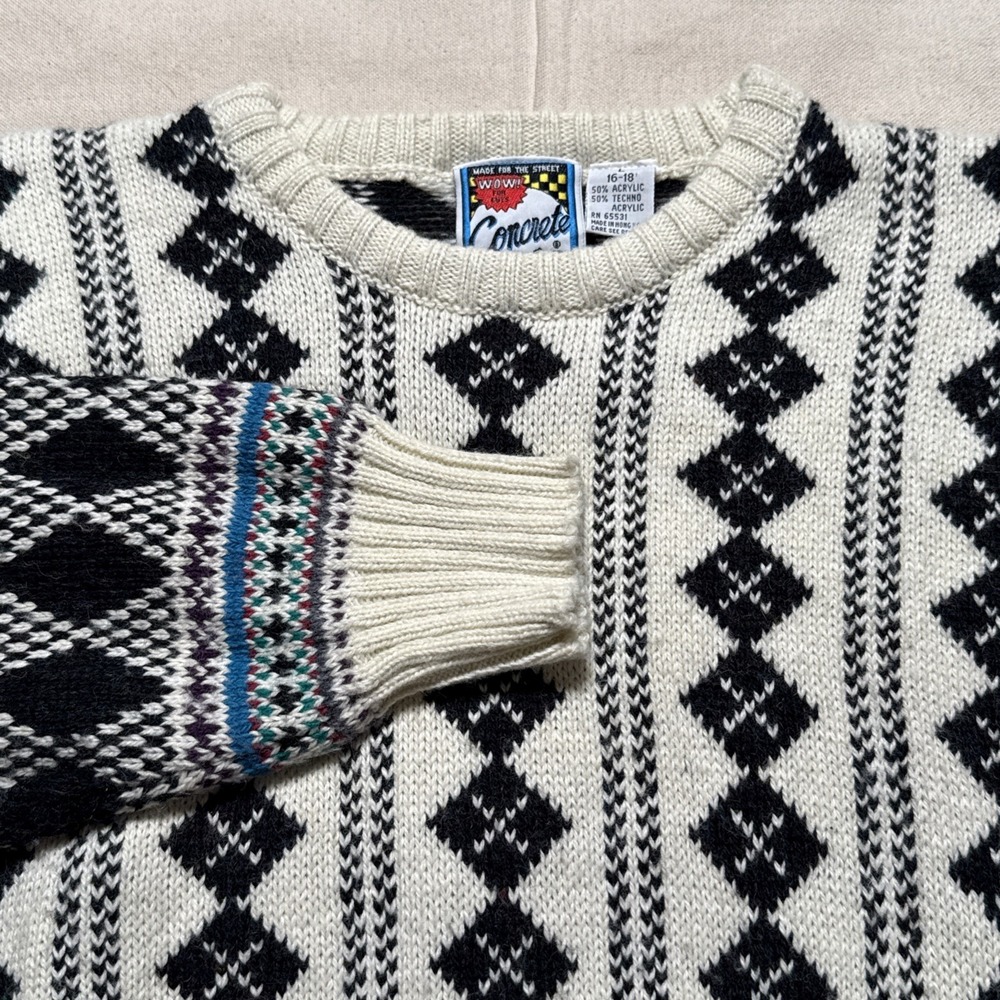 Vintage Concrete Mix Mens Large 16-18 Long Sleeve Sweater Cosby Acrylic